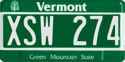 VT license plate XSW274