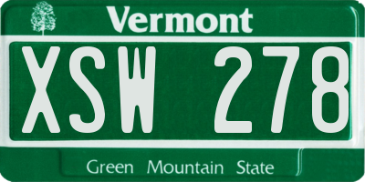 VT license plate XSW278