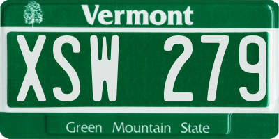 VT license plate XSW279