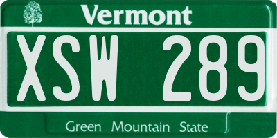 VT license plate XSW289