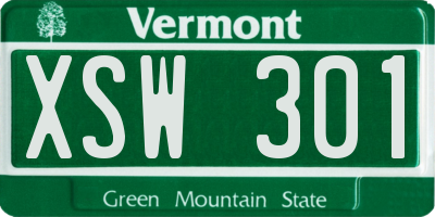 VT license plate XSW301