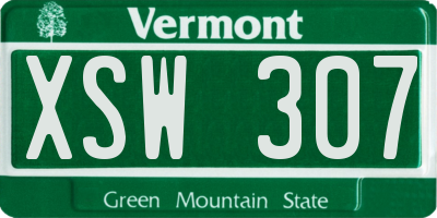 VT license plate XSW307