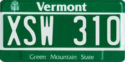 VT license plate XSW310