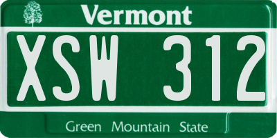 VT license plate XSW312