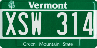 VT license plate XSW314