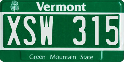 VT license plate XSW315
