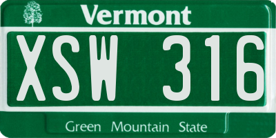 VT license plate XSW316
