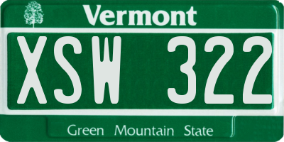 VT license plate XSW322