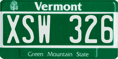 VT license plate XSW326