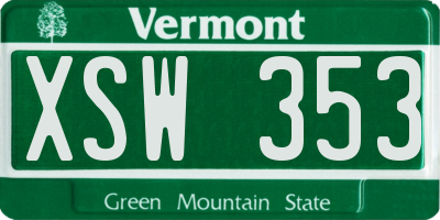 VT license plate XSW353