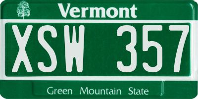 VT license plate XSW357