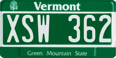 VT license plate XSW362