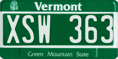 VT license plate XSW363