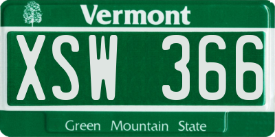 VT license plate XSW366