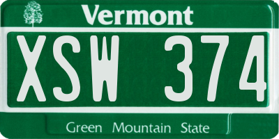 VT license plate XSW374