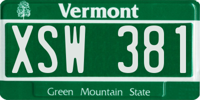 VT license plate XSW381