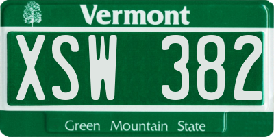 VT license plate XSW382