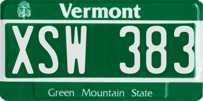 VT license plate XSW383