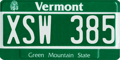 VT license plate XSW385