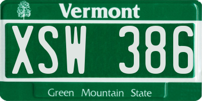 VT license plate XSW386