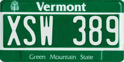 VT license plate XSW389