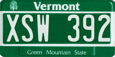 VT license plate XSW392