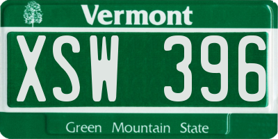 VT license plate XSW396