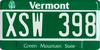 VT license plate XSW398