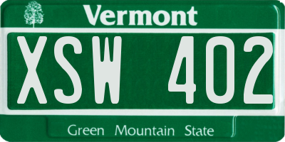 VT license plate XSW402