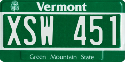 VT license plate XSW451