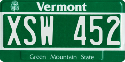 VT license plate XSW452