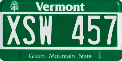 VT license plate XSW457