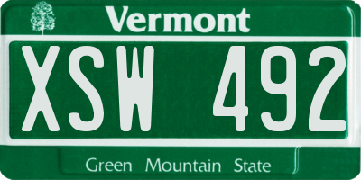 VT license plate XSW492