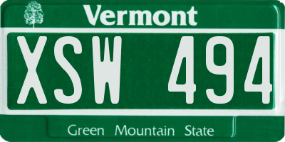 VT license plate XSW494