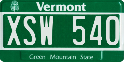 VT license plate XSW540