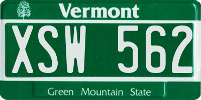 VT license plate XSW562