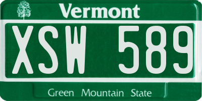 VT license plate XSW589