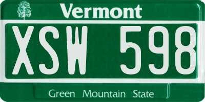 VT license plate XSW598