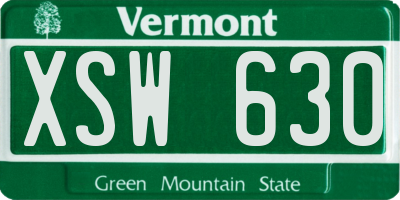 VT license plate XSW630
