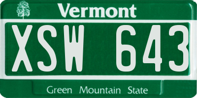 VT license plate XSW643