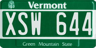 VT license plate XSW644