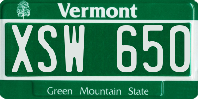 VT license plate XSW650