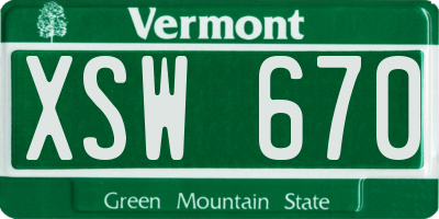 VT license plate XSW670