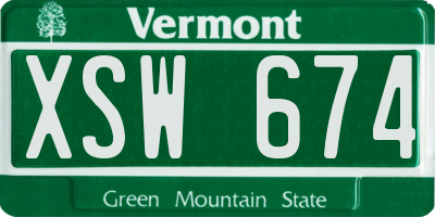 VT license plate XSW674