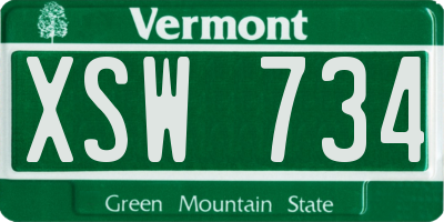 VT license plate XSW734