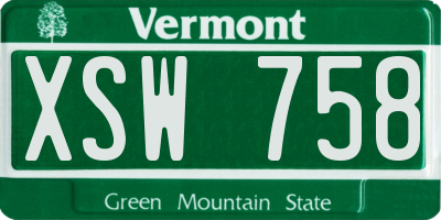 VT license plate XSW758
