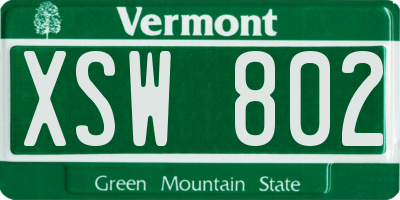 VT license plate XSW802