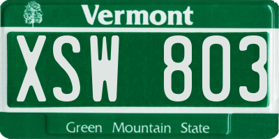 VT license plate XSW803