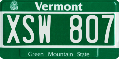 VT license plate XSW807