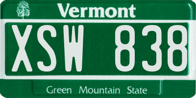 VT license plate XSW838